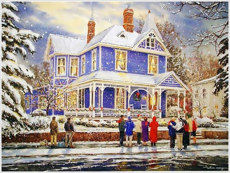 People Singing Carols — Blue