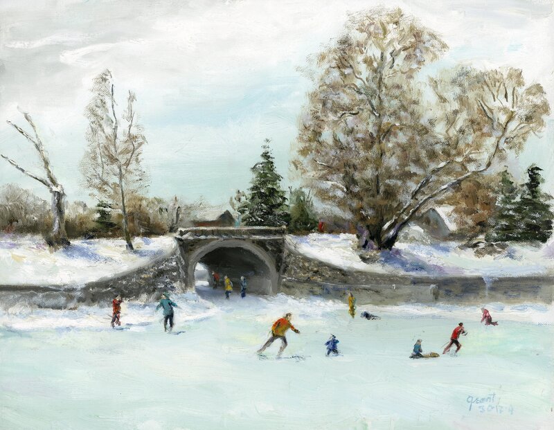 People skating on a frozen river