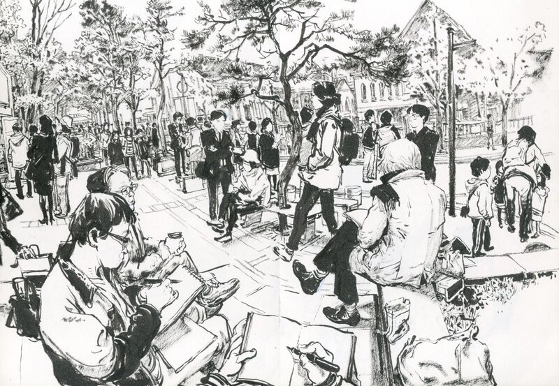 People Sketching in Park