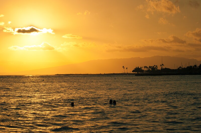 People Swimming at Sunset — Gold