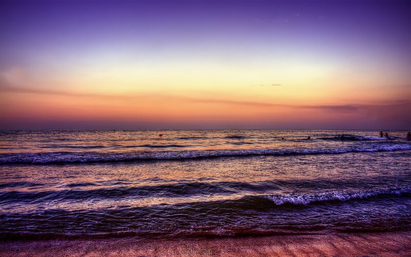 People Swimming at Sunset — Purple, Serene