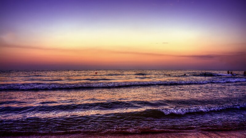People Swimming at Sunset — Purple