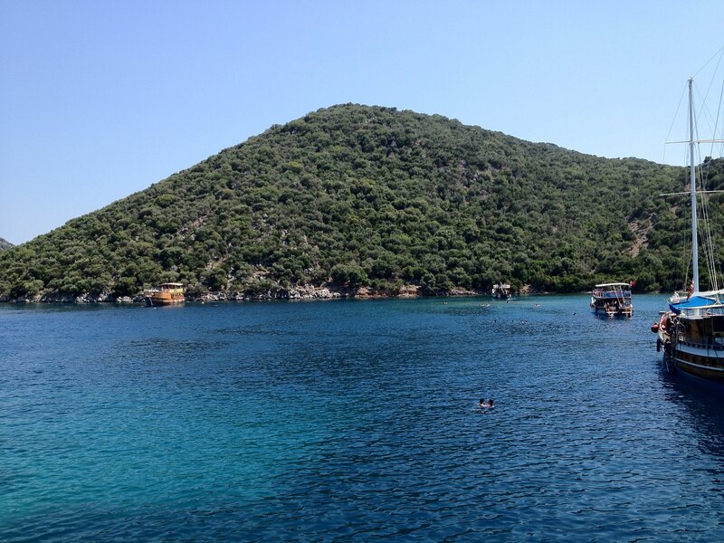 People Swimming in Bay — Blue