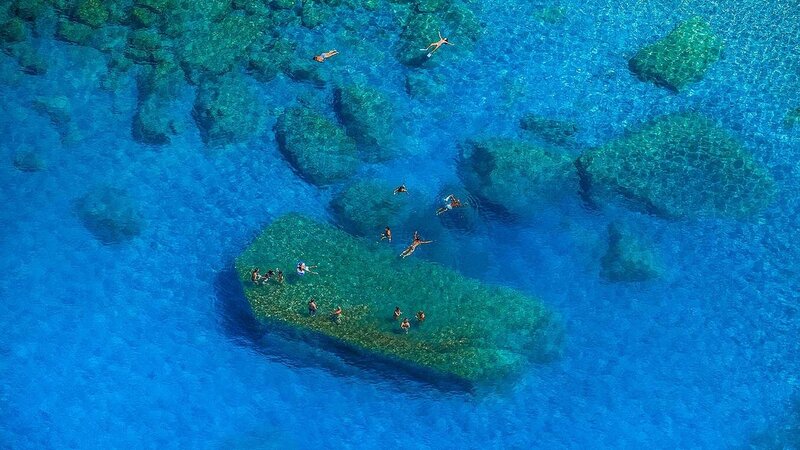 People Swimming in Sea — Blue, Serene