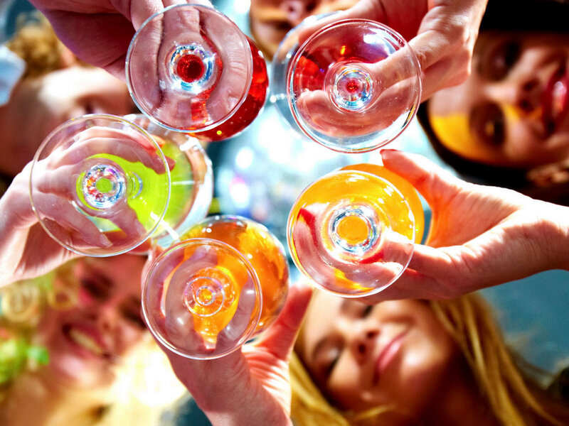People Toasting with Drinks — Red