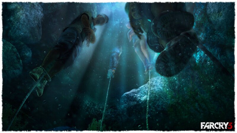 People Underwater in Cave — Blue