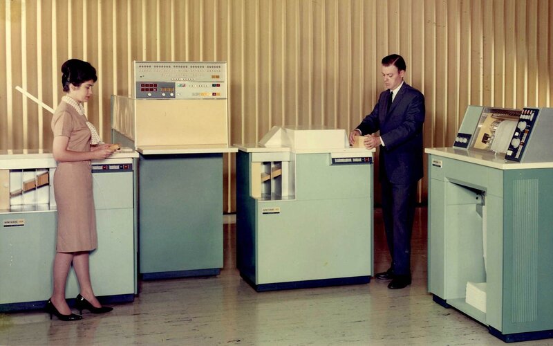 People using vintage computers
