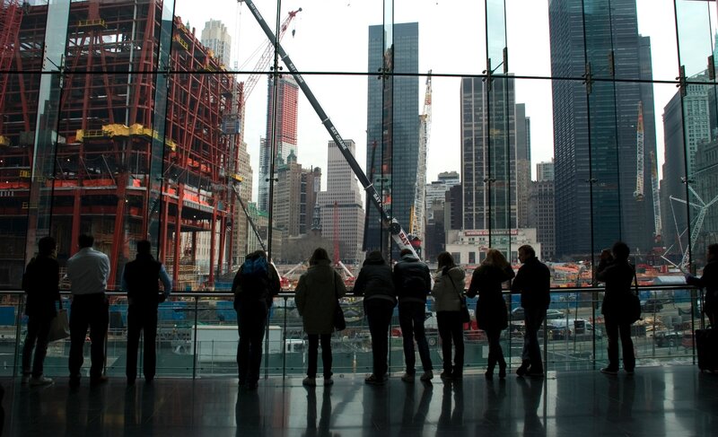 People viewing city construction