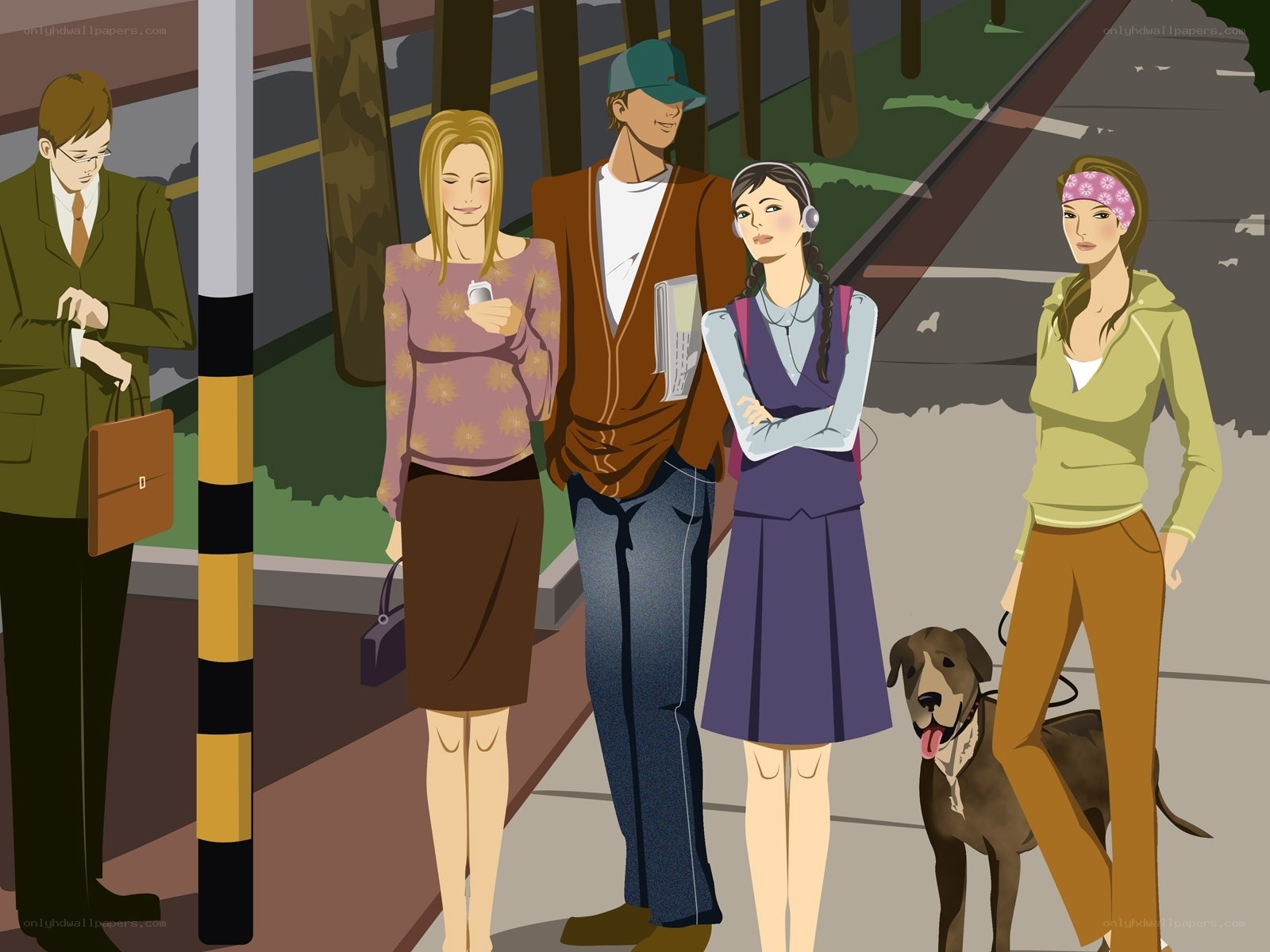 People waiting at a bus stop
