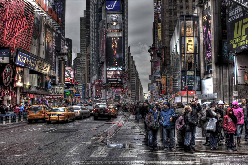 People Waiting at Crosswalk — Gray, Dramatic