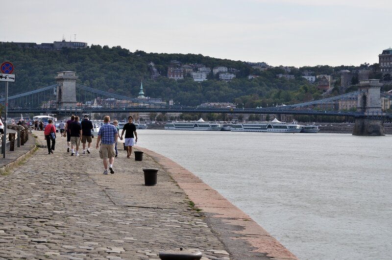 People walking along the Danube in Budapest