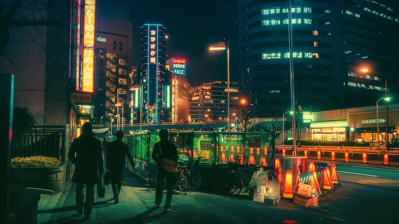 People Walking at Night — Green