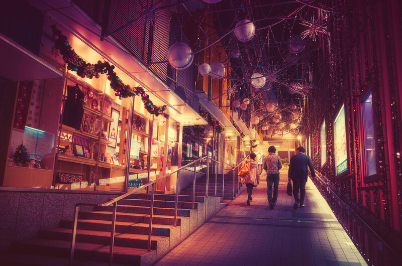 People Walking at Night — Purple