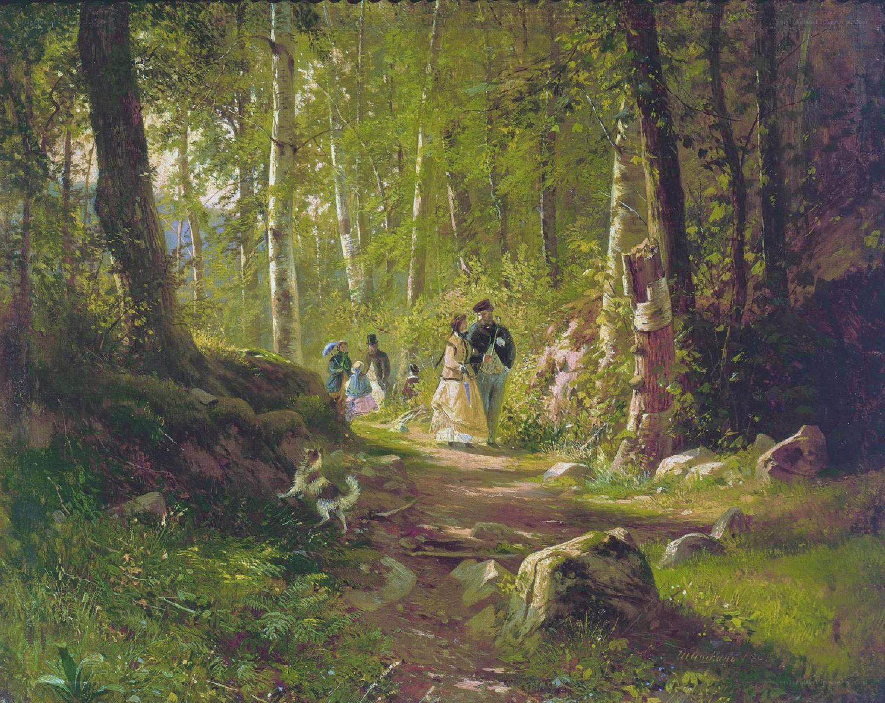 People walking in a forest