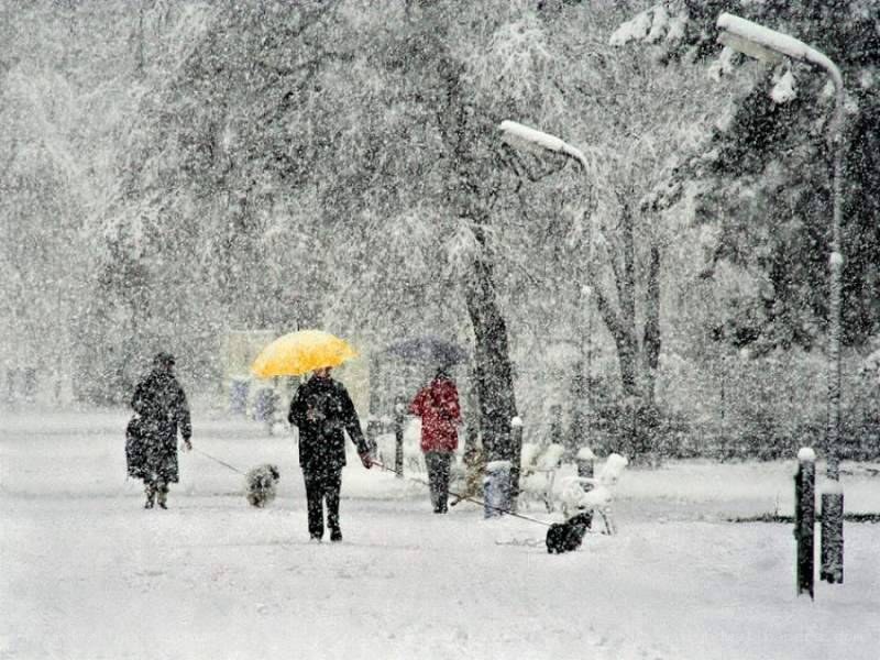 People walking in a snowstorm