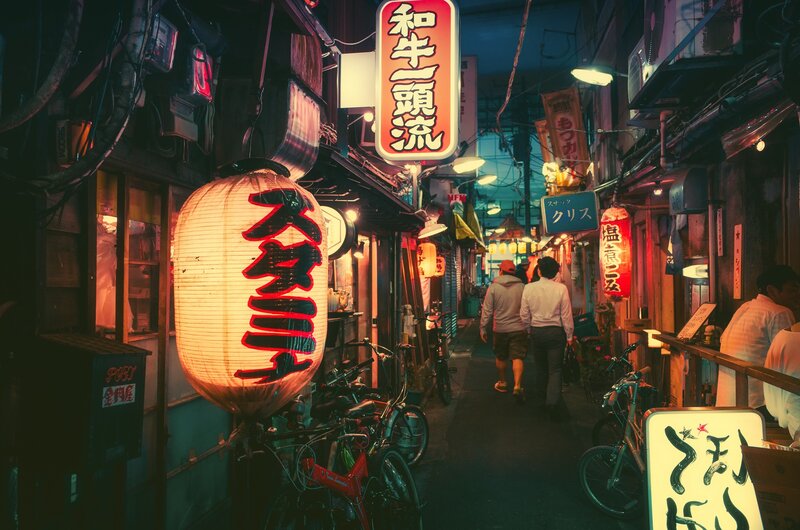 People Walking in Alley — Red