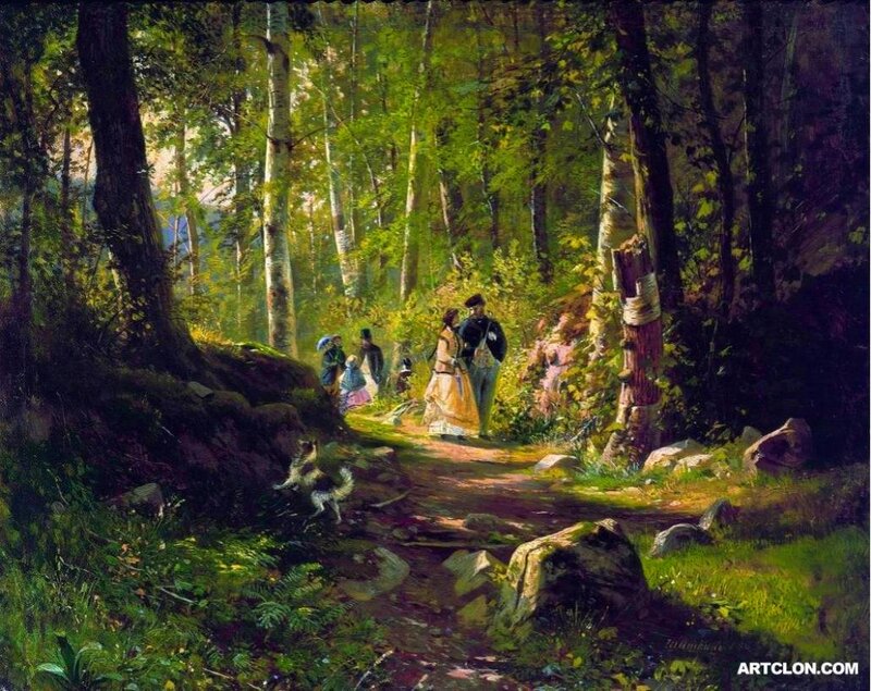 People Walking in Forest — Green, Serene, Afternoon