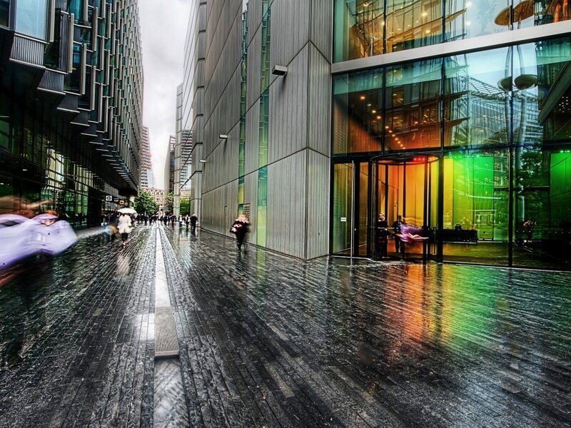 People Walking in Rain — Black, Dramatic