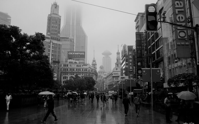 People Walking in Rain — Black, Dreary