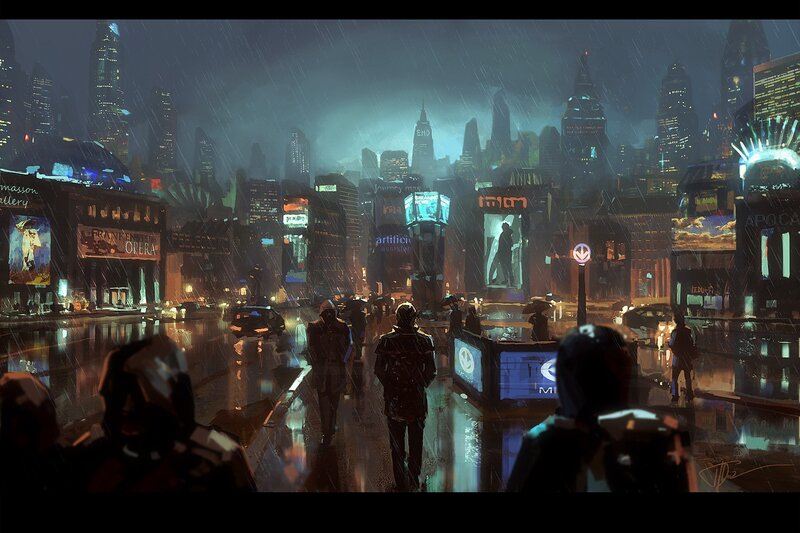 People Walking in Rain — Blue, Dramatic, Night