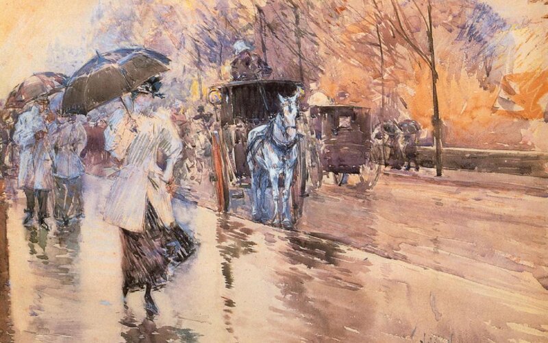 People Walking in Rain — Brown