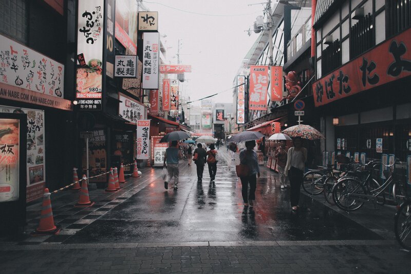 People Walking in Rain — Gray, Dreary