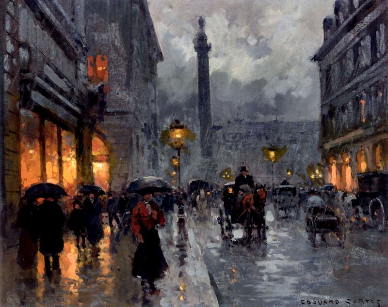 People Walking in Rain — Gray