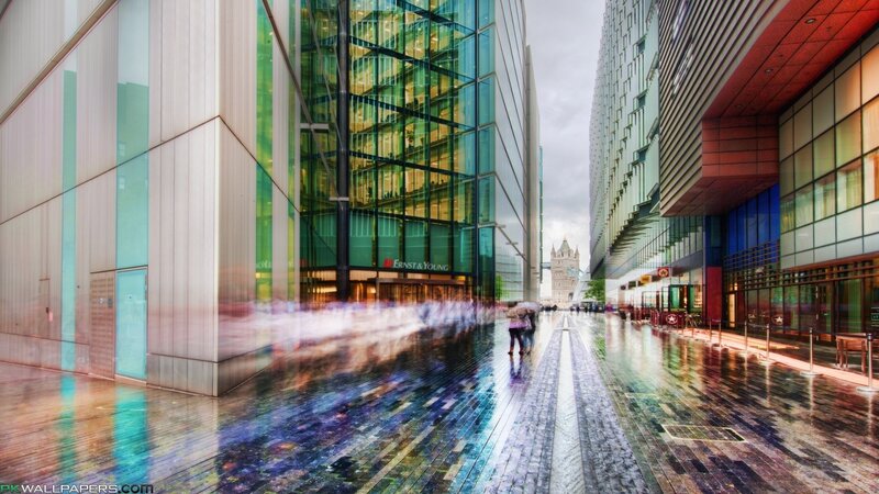 People Walking in Rain — Green