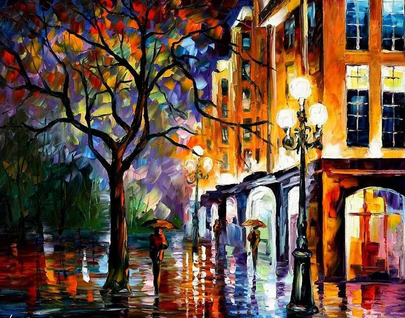 People Walking in Rain — Orange