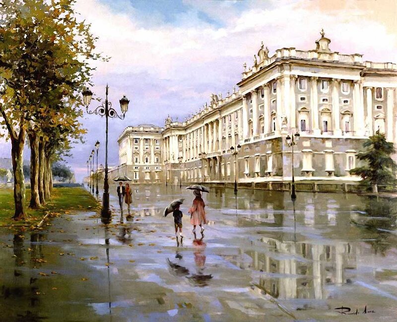 People Walking in Rain — White