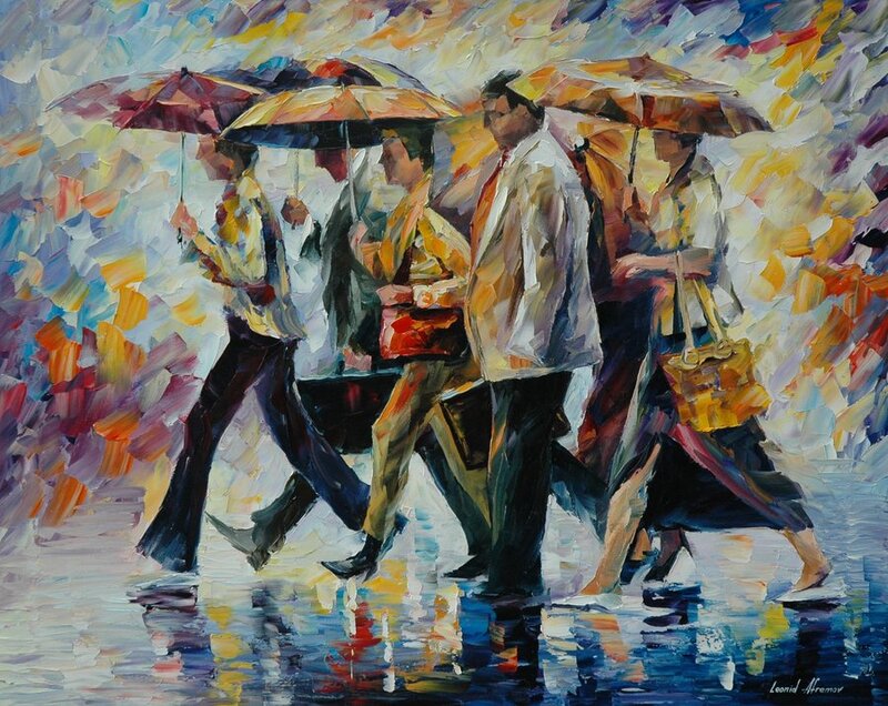 People Walking in Rain — Yellow, Dynamic