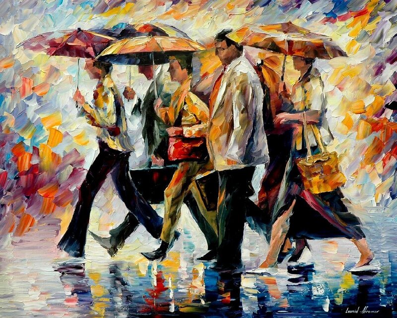 People Walking in Rain — Yellow