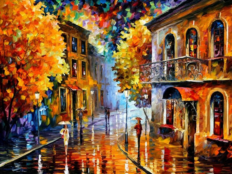 People Walking in Rain — Yellow, Vibrant