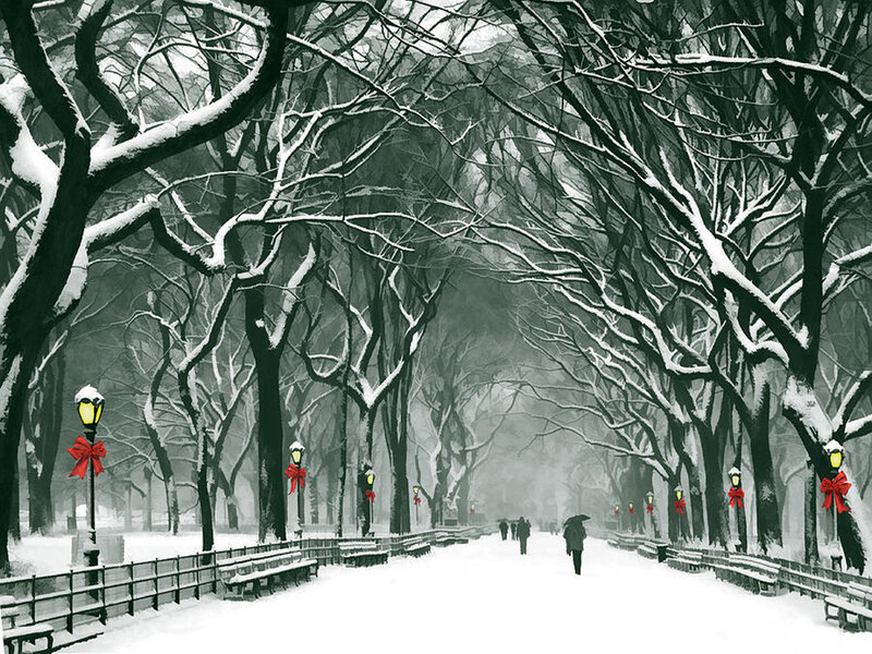 People Walking in Snow — Black, Serene
