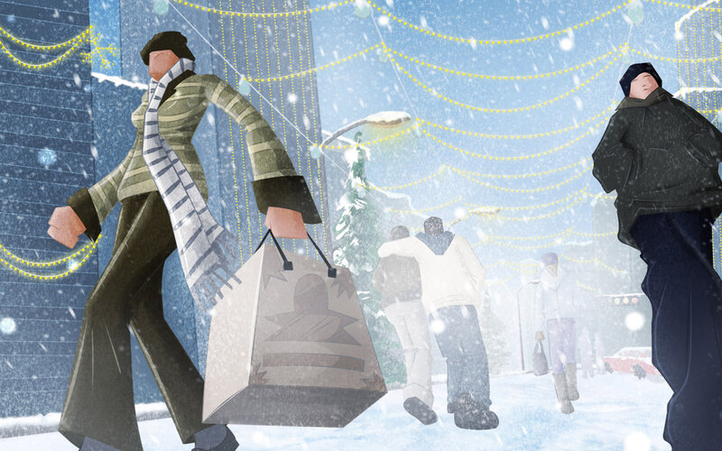People Walking in Snow — Blue, Cold
