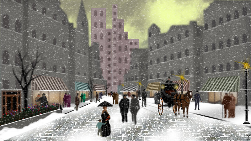 People Walking in Snow — Gray, Cold