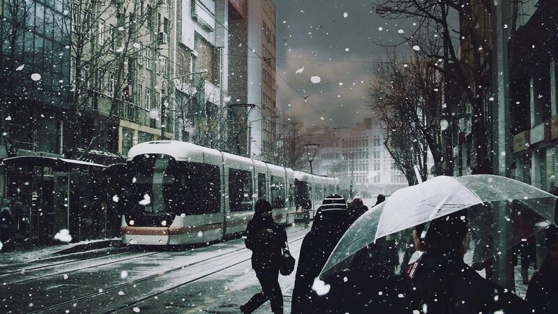 People Walking in Snow — Gray