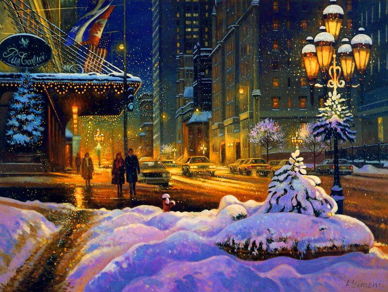 People Walking in Snow — Purple
