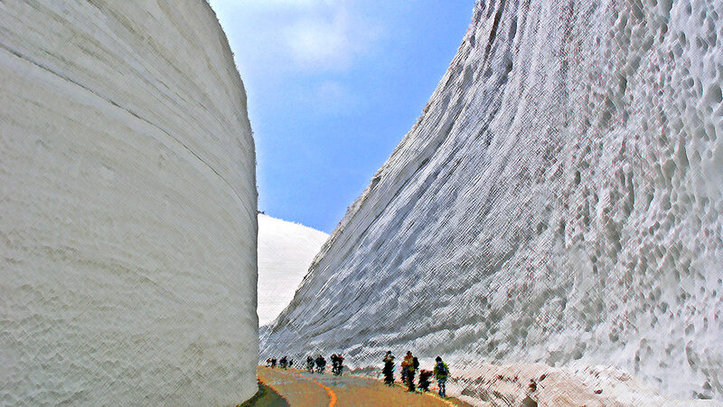 People Walking in Snow Tunnel