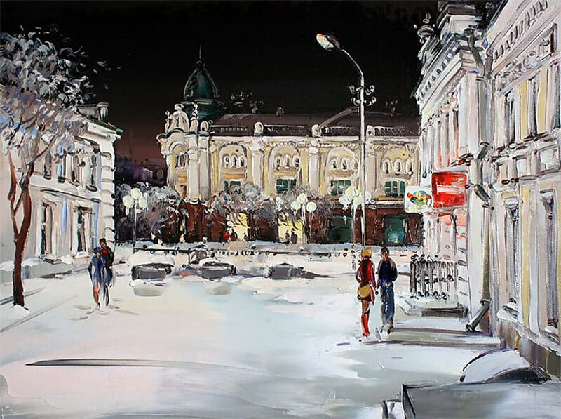People Walking in Snow — White, Calm, Night