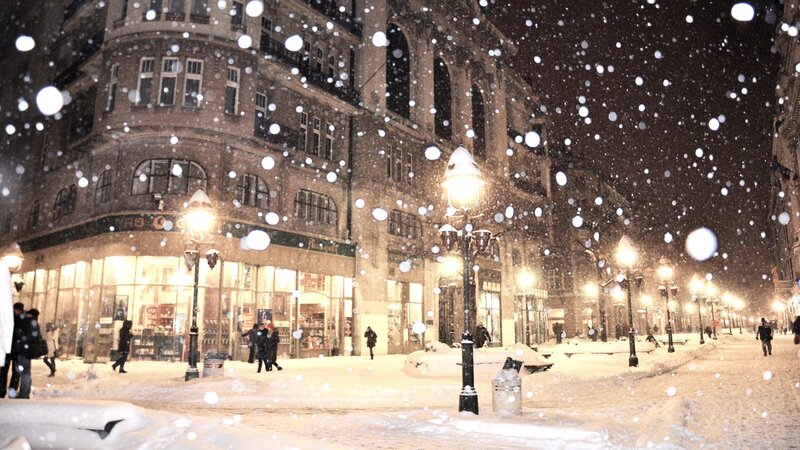 People Walking in Snow — White, Cold, Night