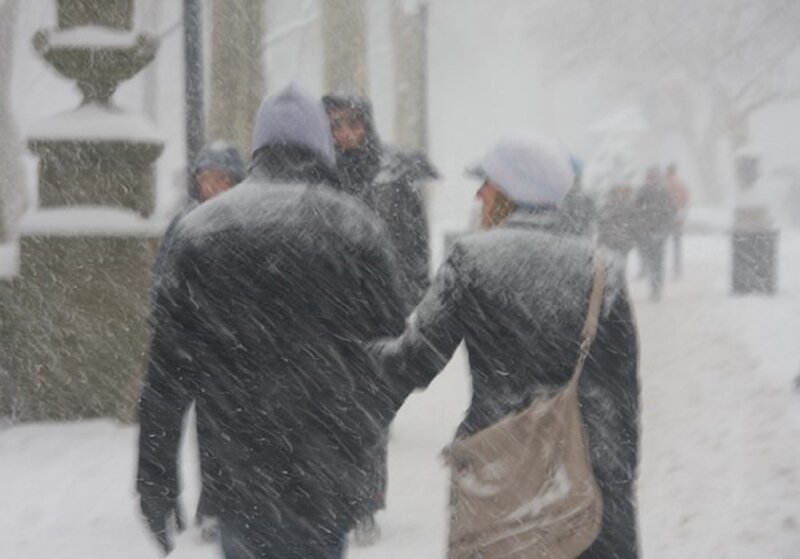 People Walking in Snow — White, Cold, Winter, Photograph, Coat