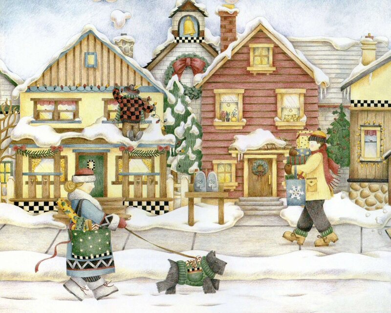 People Walking in Snow — White, Festive, Winter