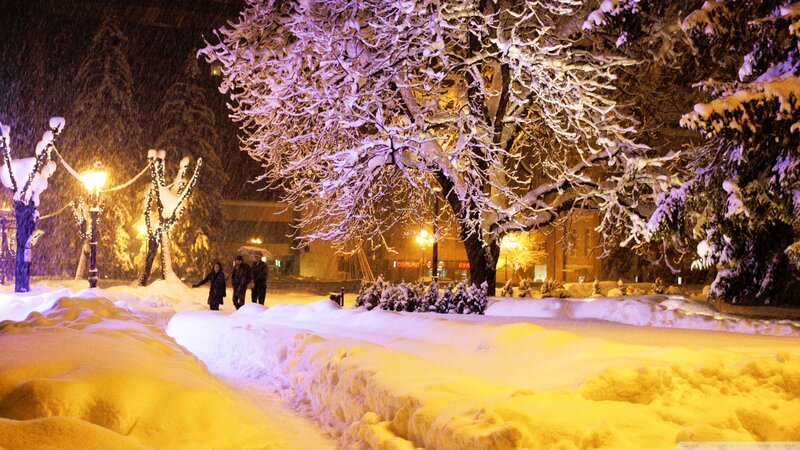 People Walking in Snow — Yellow