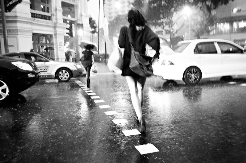 People walking in the rain