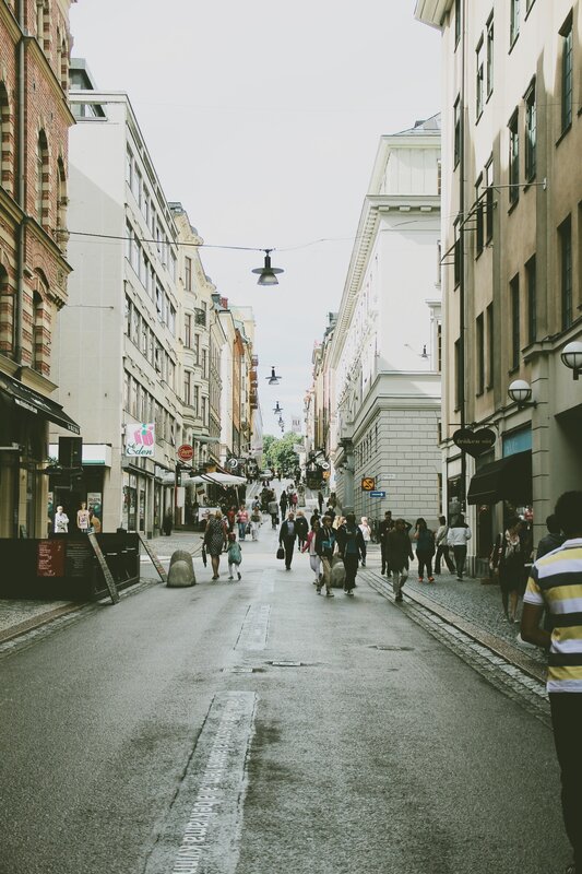People walking on a city street