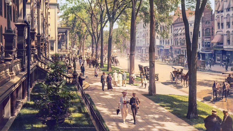 People Walking on a Street — Green, Peaceful