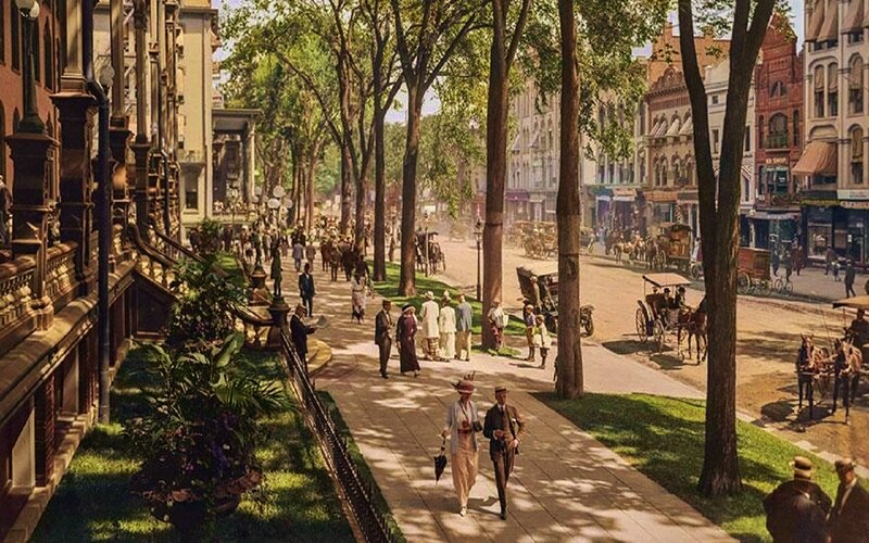 People Walking on a Street — Green