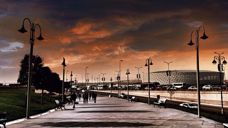 People Walking on Sidewalk — Orange