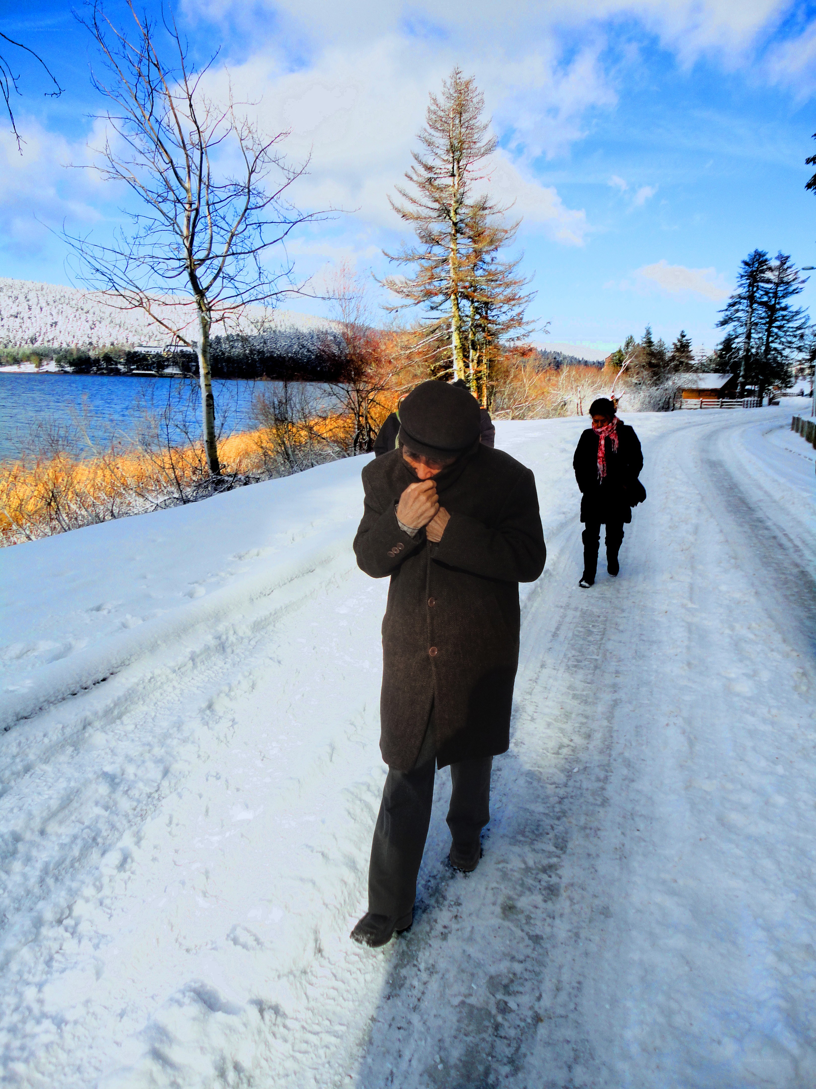 People walking on snowy path